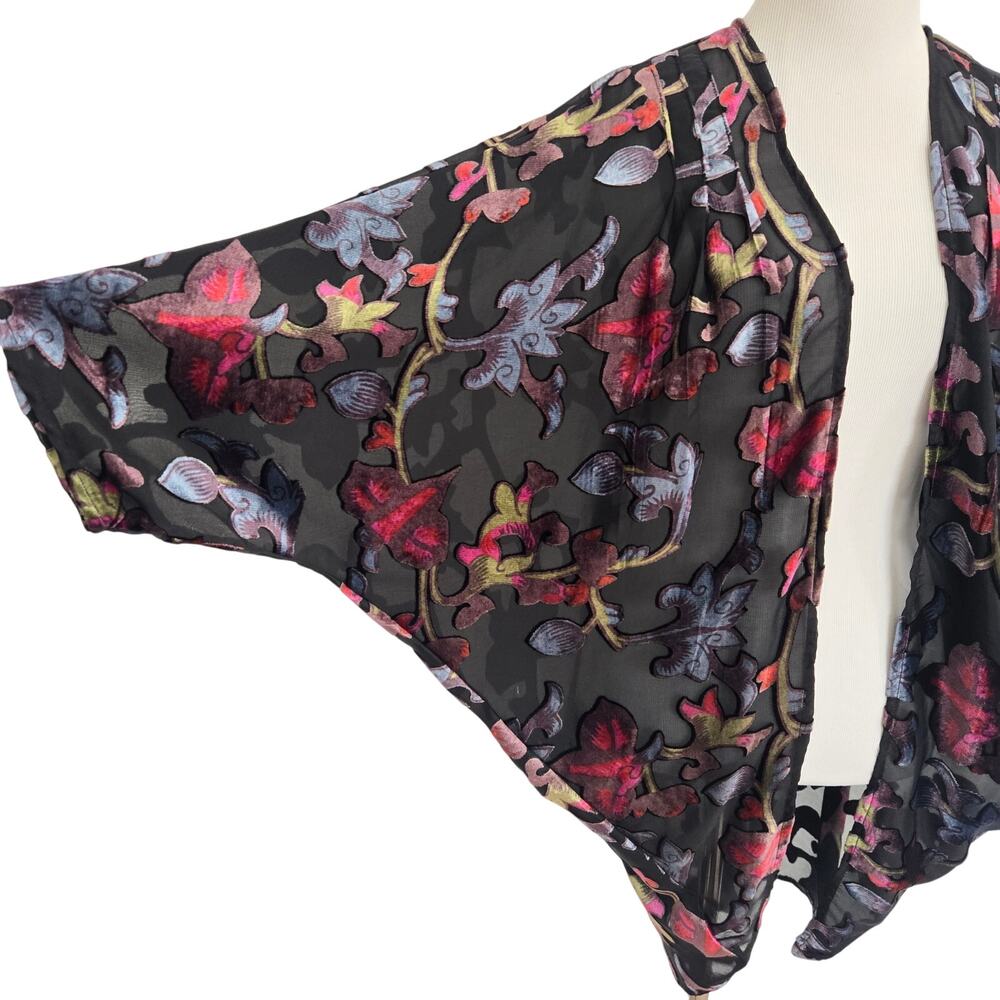 Velvet Burnout Kimono Sheer Floral Fairy Grunge Black Whimsigoth Women Tolani OS